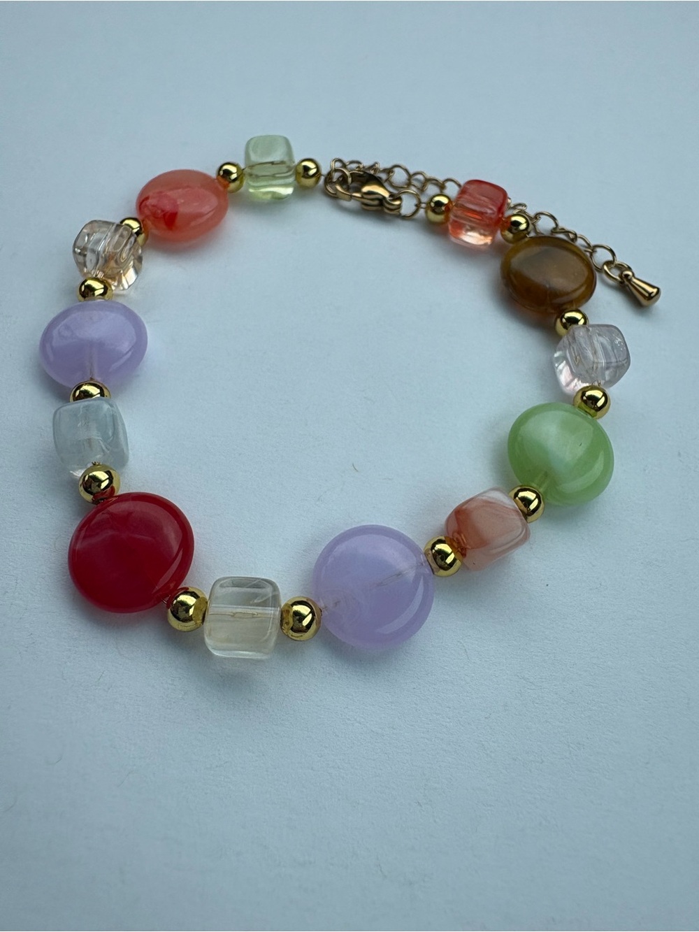 300: Colorful Glass Bead Bracelet - Multicolor Gold Accents